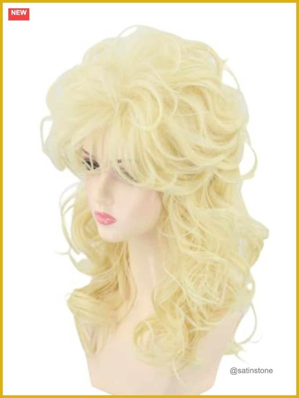 Blonde Long Curly Beehive Wig Heat Resistant Fiber 70s 80s Retro Costume